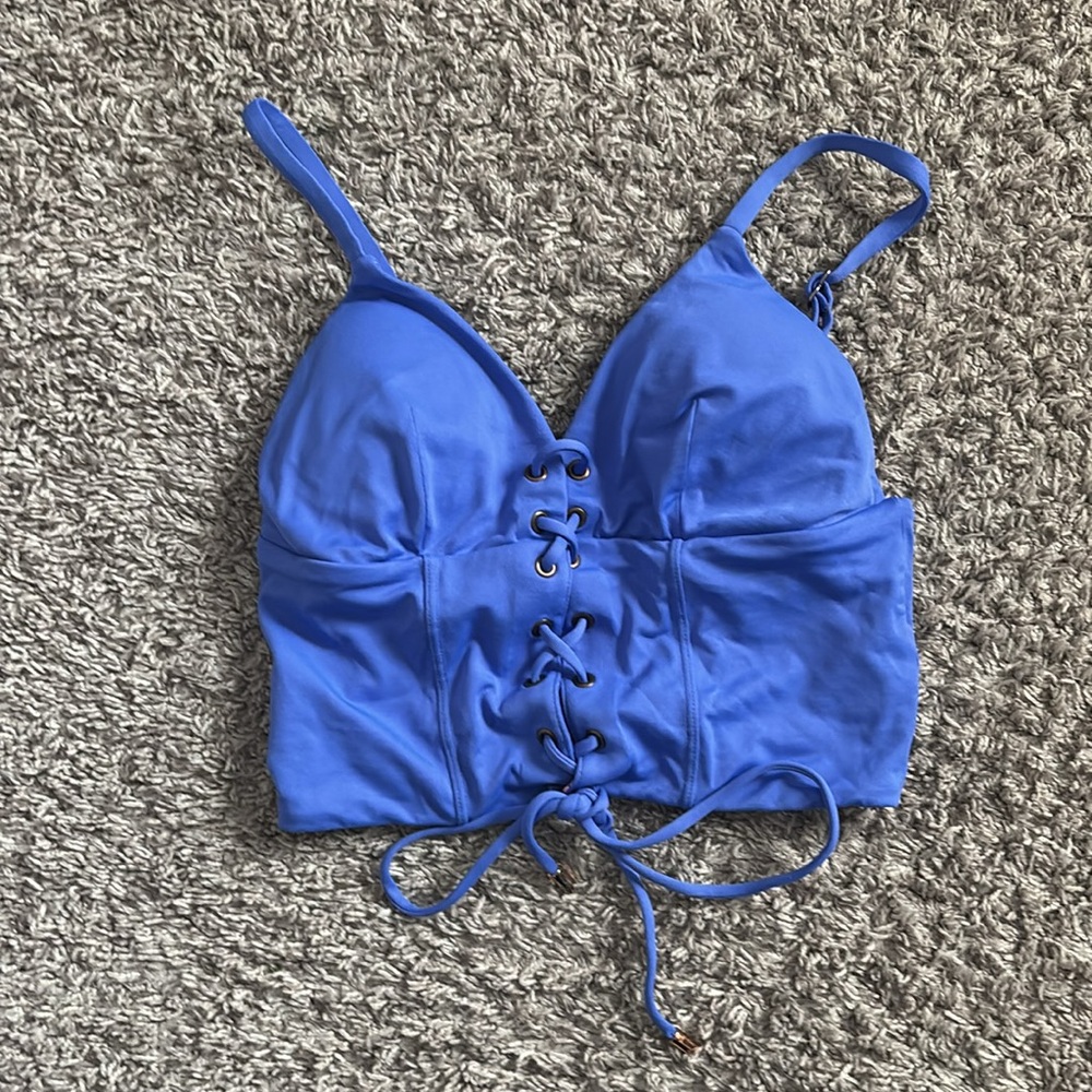 Maaji reversible Blue and Pink Lace-Up bikini top - Picture 3 of 8